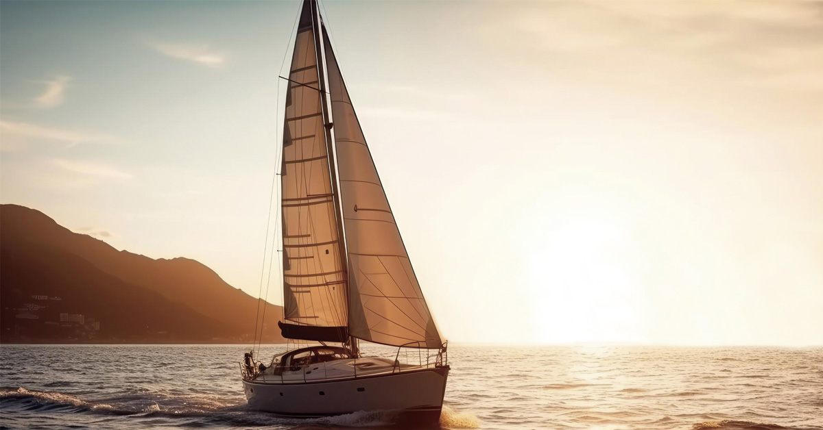 velero navegando en aguas de ibiza puesta de sol